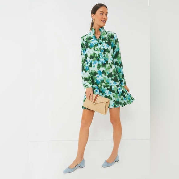 Tuckernuck Deep Lagoon Tate Mini Dress XS NWT Green Blue Floral Shirt Dress